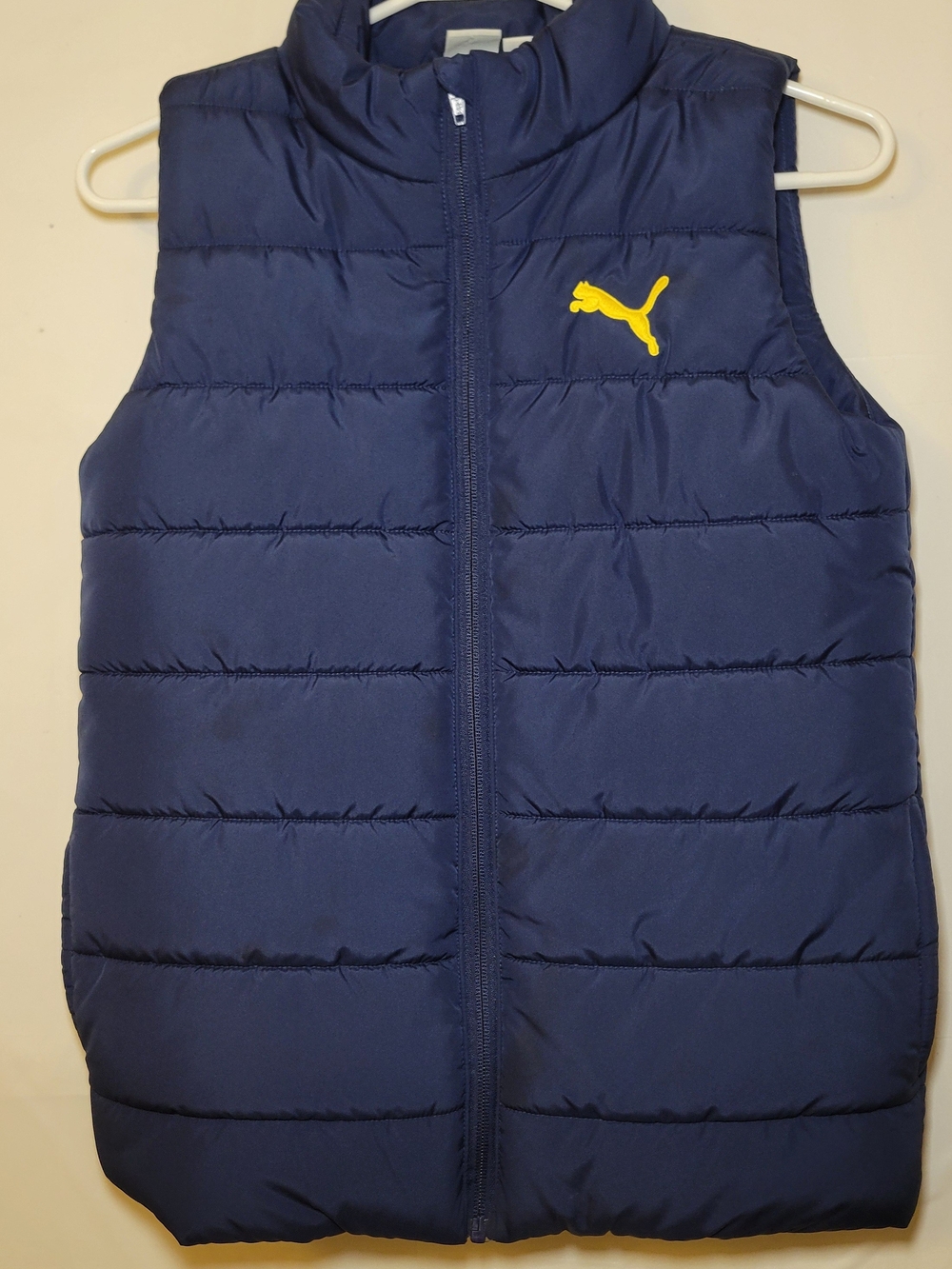 Puma Navy Puffer Vest with Yellow Puma Logo